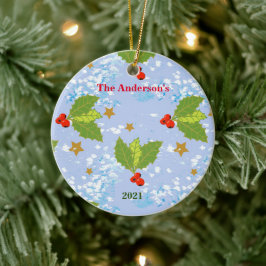 Hullbär snö stjärnor yta mönster namn år julgransprydnad keramik