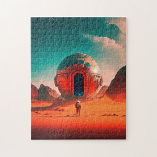 Human Astronauter Utforska en Alien Planet Sci-Fi Pussel