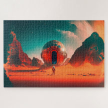 Human Astronauter Utforska en Alien Planet Sci-Fi