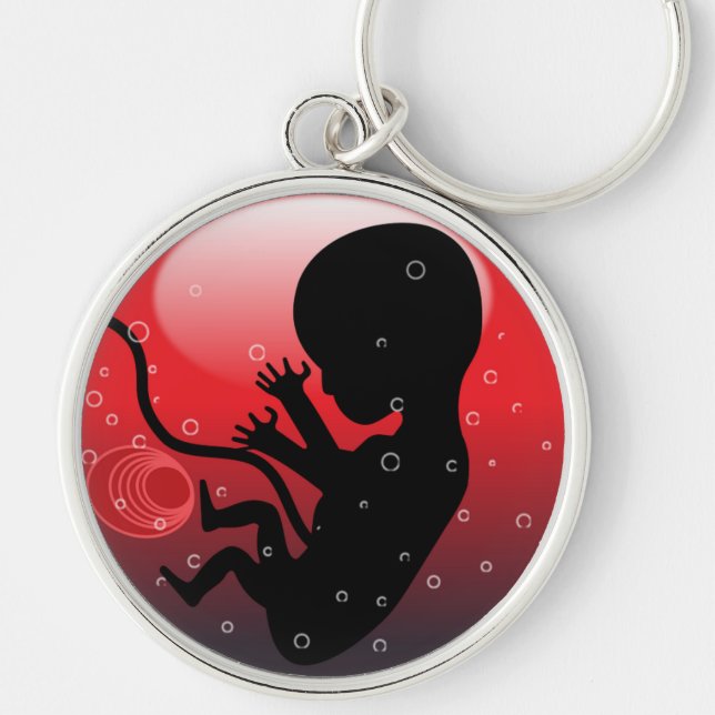HUMAN BABY EMBRYO RUND SILVERFÄRGAD NYCKELRING (Framsidan)