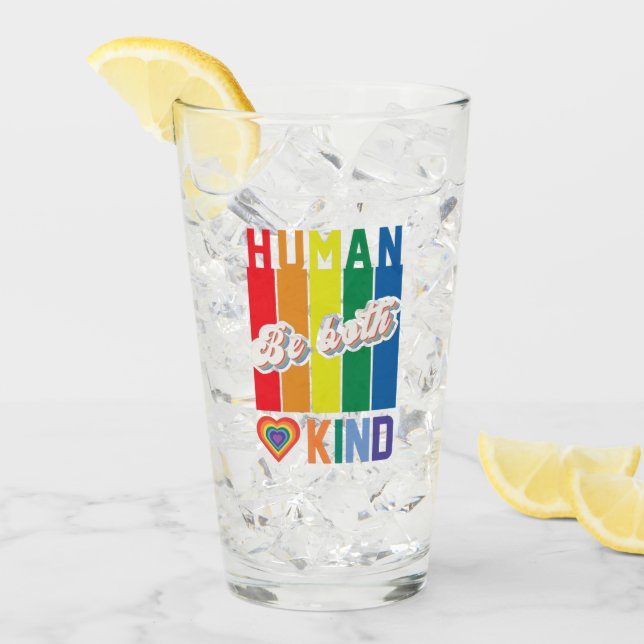 Human | Be Kind | Rainbow | LGBTQ Glaskopp (Framsida Ice)