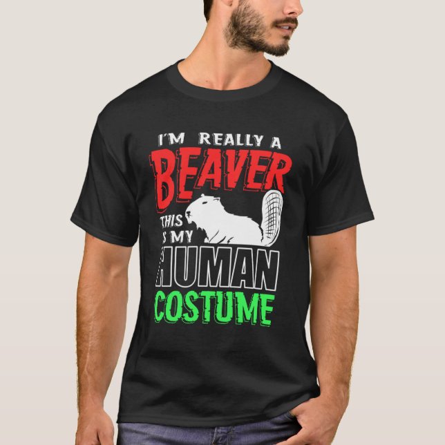Human Beaver Costume T Shirt (Framsida)