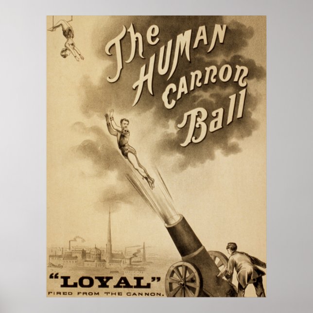Human Cannon Boll, Vintage Circus Poster (Framsidan)