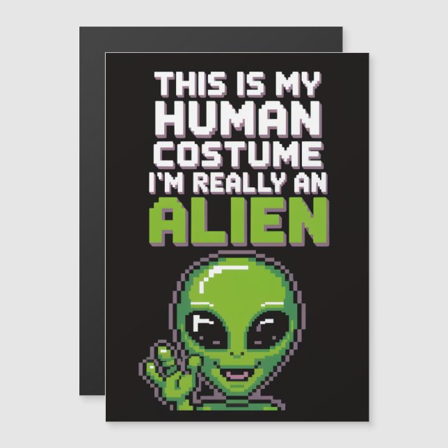Human Costume Alien Halloween Magnet (Fram/baksida)