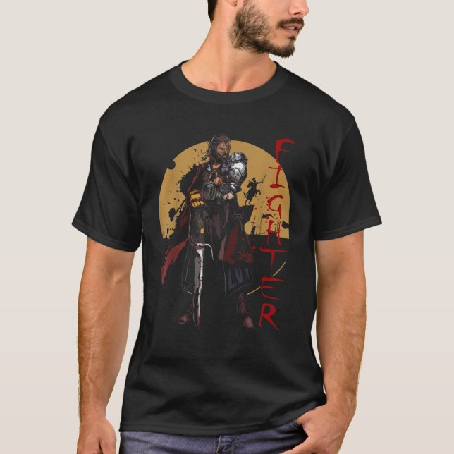 Human Fighter Fantasy Tabletop RPG Roleplay Gam T Shirt (Framsida)