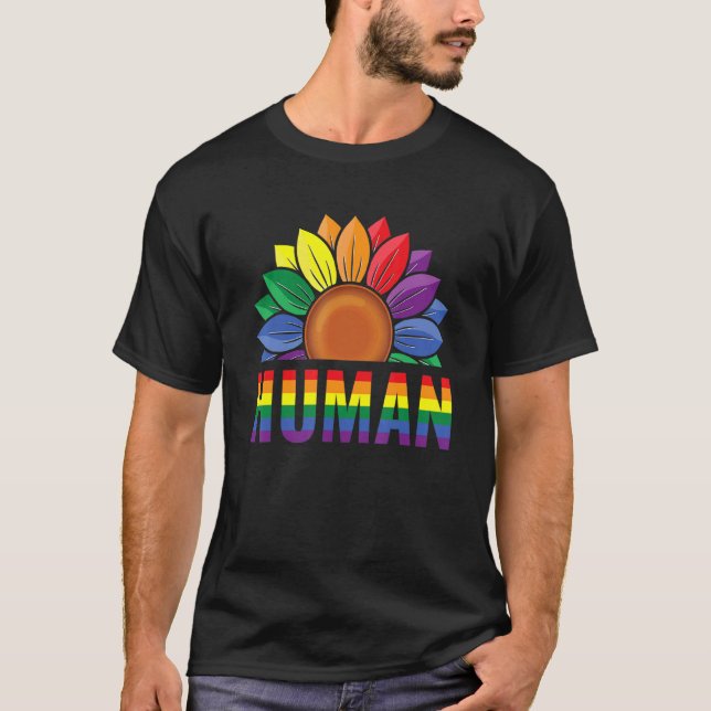 Human Gay Sunflower Pride Rainbow Proud Support Eq T Shirt (Framsida)