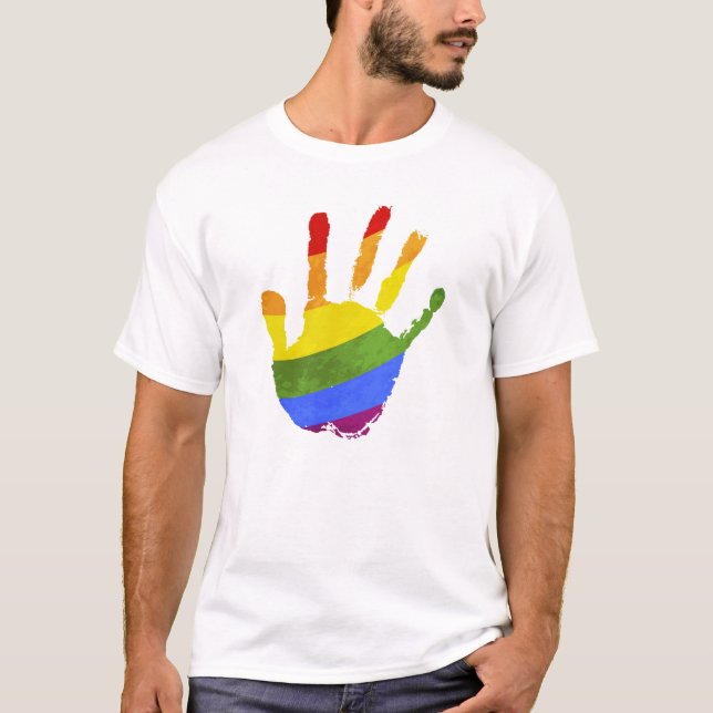 Human handflatan rainbow lgbt flagga T-Shirt (Framsida)
