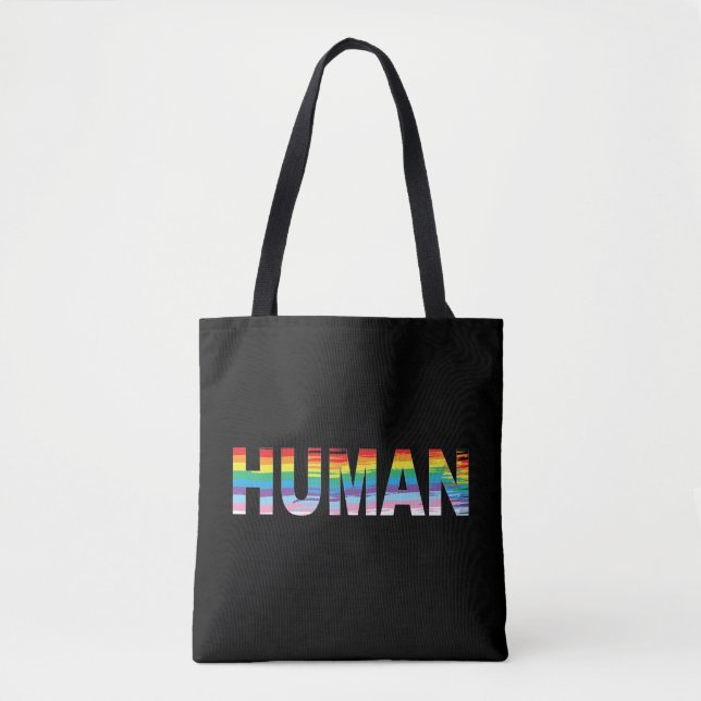 HUMAN HGBTQIA Rainbow Flagga, Pride Trendig Tote B Tygkasse (Framsida)