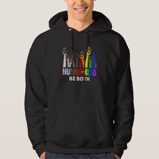 Human Kind Be Both  LGBT Gay Lesbian Pride Rainbow Hoodie (Framsida)