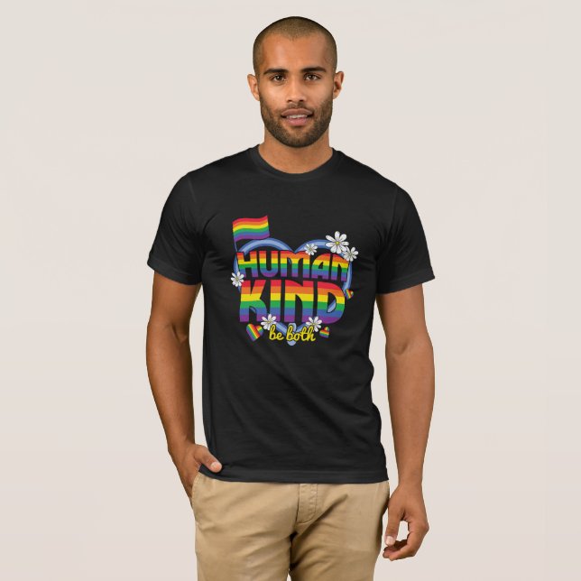 Human Kind Be Both LGBTQ Pride Rainbow Heart Desig T Shirt (Hel framsida)