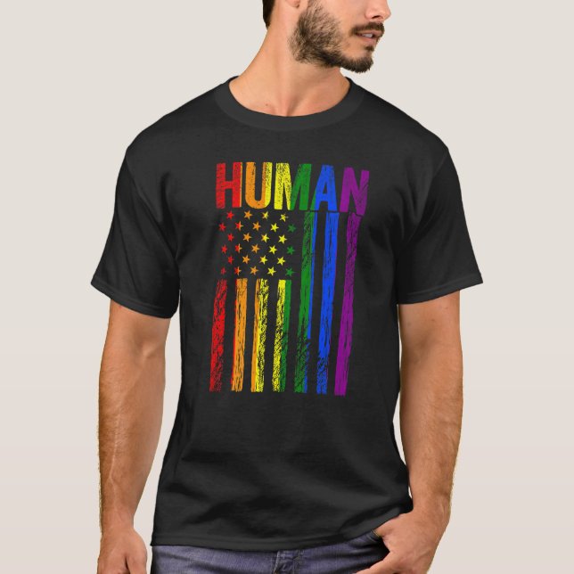 Human Lgbt Flagga Gay pride Månad USA flagga regnb T Shirt (Framsida)