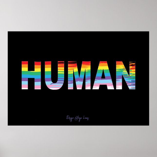 HUMAN LGBTQIA Rainbow Flagga, Pride Brev Coola Poster (Framsidan)