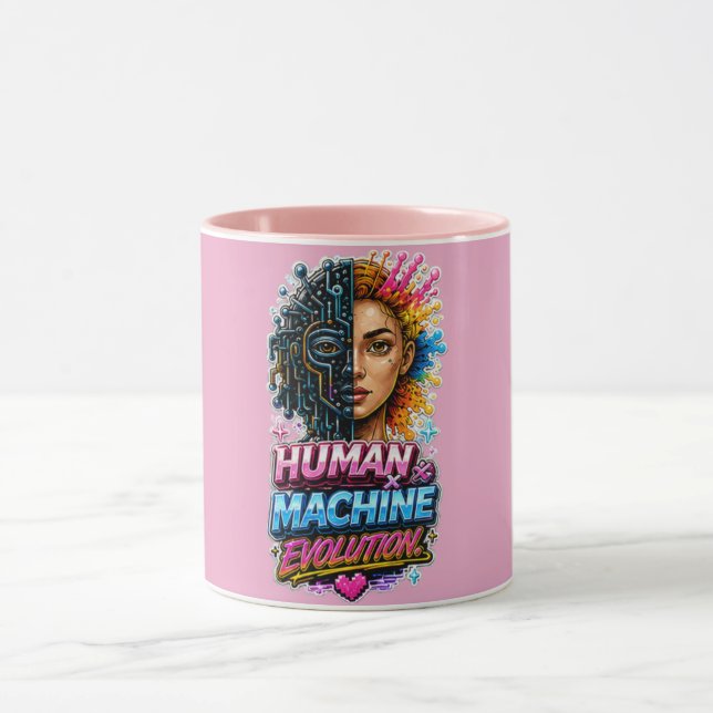 Human Machine Evolution Mugg – AI Konst Kaffe Kopp (Center)