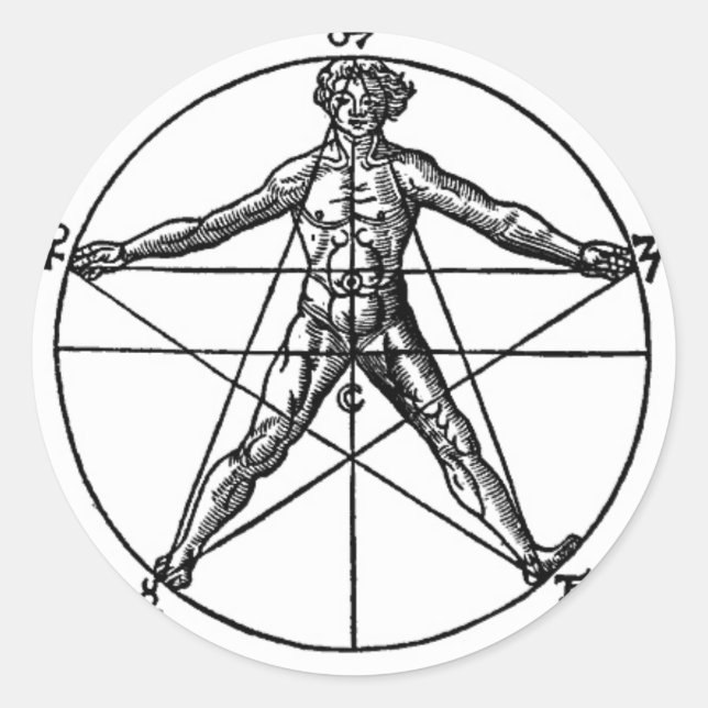 Human Pentacle Sticker Runt Klistermärke (Framsida)