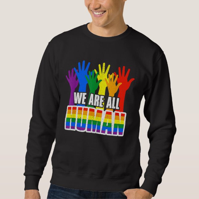 Human Pride Month Rainbow LGBT Flag Lesbian Trans  Lång Ärmad Tröja (Framsida)