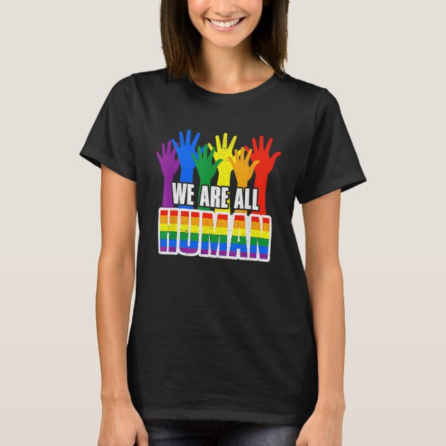 Human Pride Month Rainbow LGBT Flag Lesbian Trans  T Shirt (Framsida)