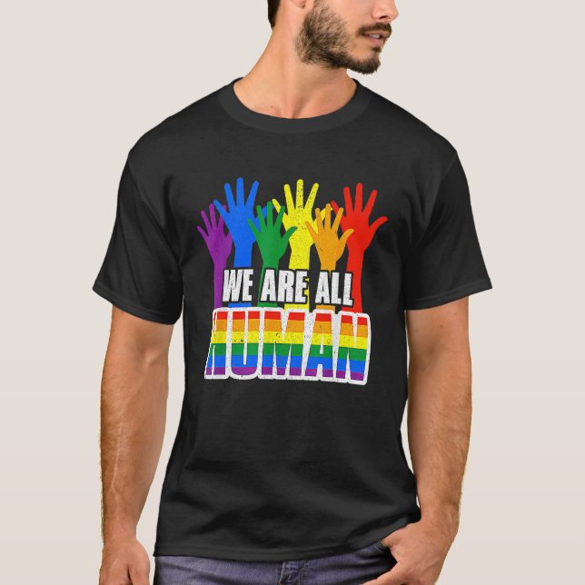 Human Pride Month Rainbow LGBT Flag Lesbian Trans  T Shirt (Framsida)