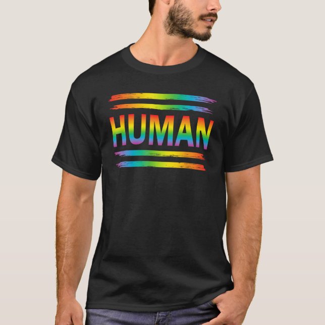 HUMAN Rainbow LGBT Flag Gay Pride Month Lesbian T Shirt (Framsida)