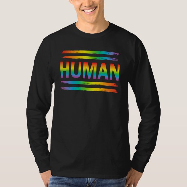 HUMAN Rainbow LGBT Flag Gay Pride Month Lesbian T Shirt (Framsida)