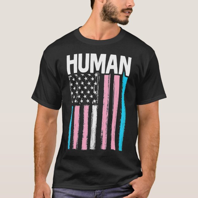 Human Rainbow US Flagga LGbt Support Transgender P T Shirt (Framsida)