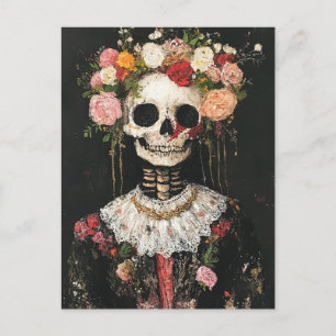 Human Skeleton i Blommigten Boho Krona Vykort