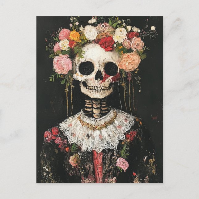 Human Skeleton i Blommigten Boho Krona Vykort (Framsida)