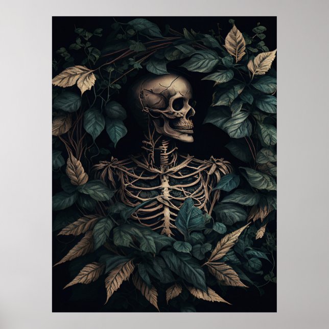 Human Skeleton och Löv Mörk Gothic Poster (Framsidan)