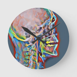 Human Skeleton Skull Abstrakt Anatomy Art Rund Klocka