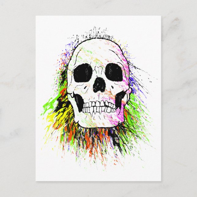 Human Skull Colorful Halloween Vykort (Framsida)