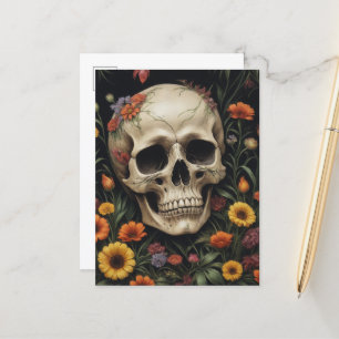Human Skull i blommor Vykort