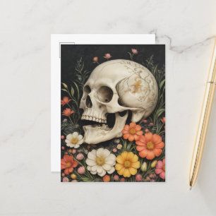 Human Skull i blommor Vykort