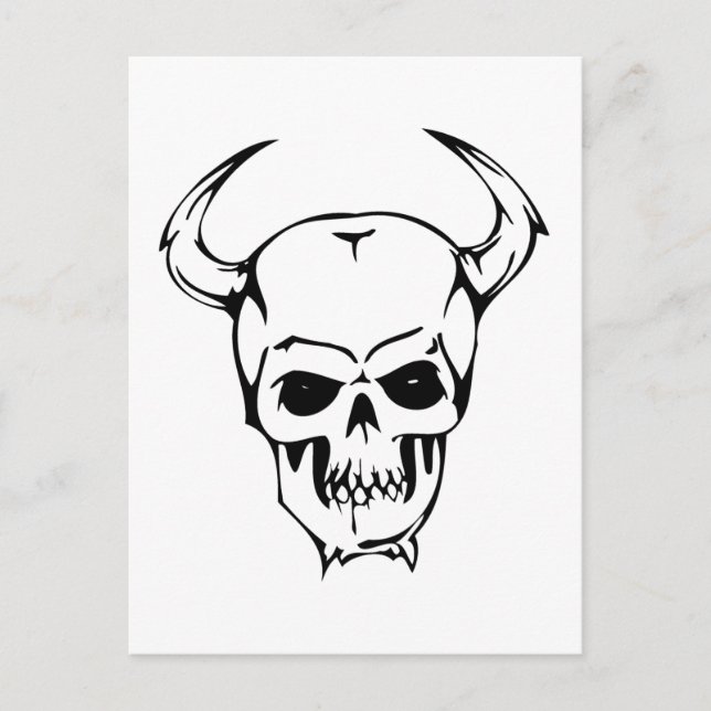 Human Skull med horn Vykort (Framsida)