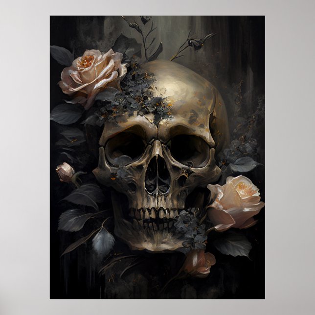 Human Skull och Ro Mörk Gothic Poster (Framsidan)