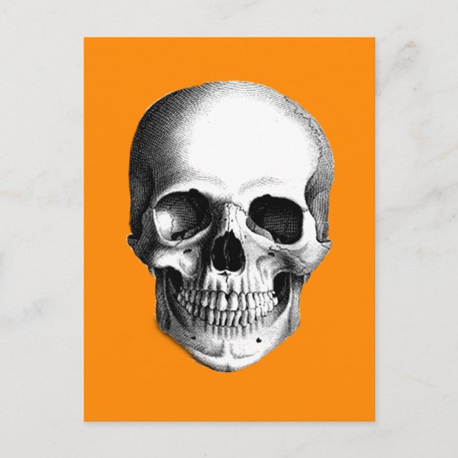 Human Skull på Halloween Orange Postcard Vykort (Framsida)