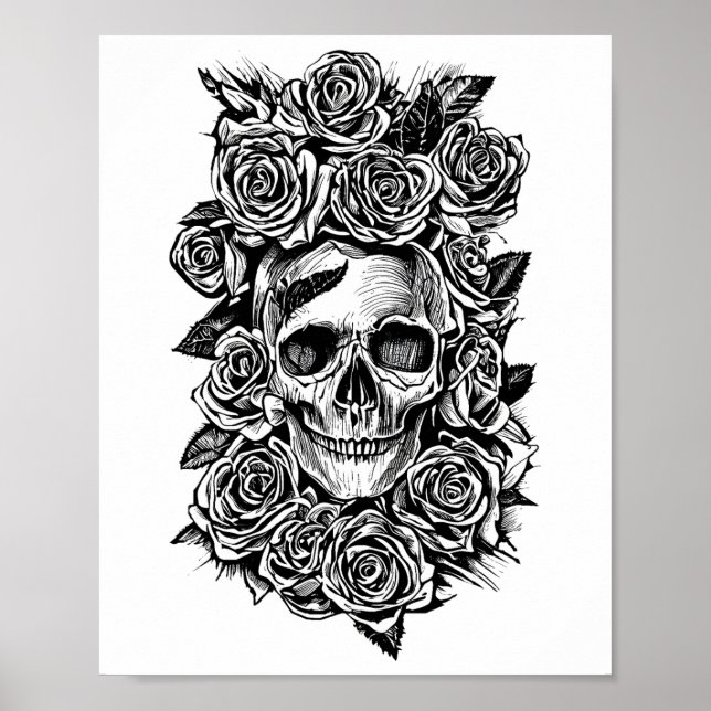 Human Skull Ro Goth Biker Art Illustration Poster (Framsidan)