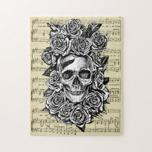 Human Skull Ro Goth Biker Art Illustration Pussel