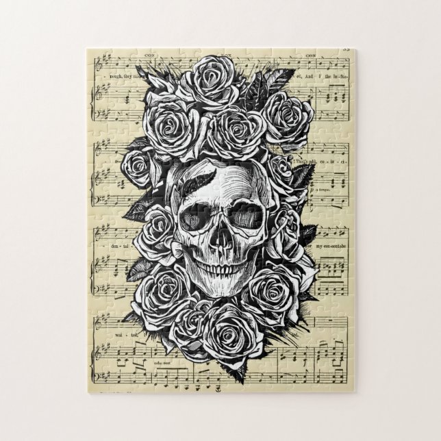 Human Skull Ro Goth Biker Art Illustration Pussel (Vertikal)