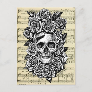 Human Skull Ro Goth Biker Art Illustration Vykort