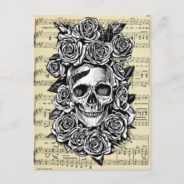 Human Skull Ro Goth Biker Art Illustration Vykort (Framsida)