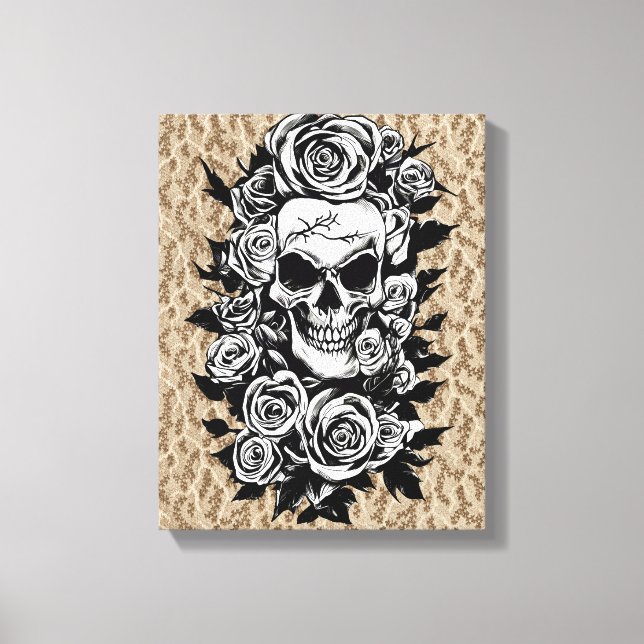 Human Skull Ro Goth Original bläck teckning Art Canvastryck (Framsida)