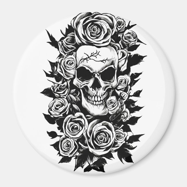 Human Skull Ro Goth Original bläck teckning Art Magnet (Framsidan)
