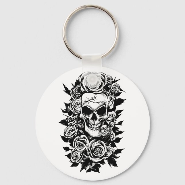 Human Skull Ro Goth Original bläck teckning Art Nyckelring (Framsida)