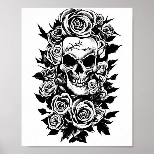 Human Skull Ro Goth Original bläck teckning Art Poster (Framsidan)