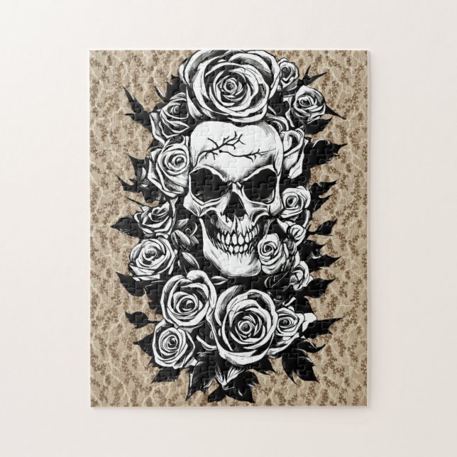Human Skull Ro Goth Original bläck teckning Art Pussel (Vertikal)