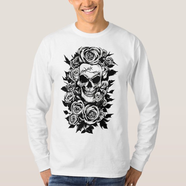 Human Skull Ro Goth Original bläck teckning Art T Shirt (Framsida)