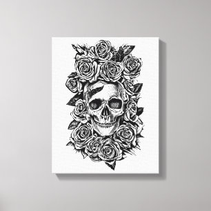Human Skull Roses Goth Biker Art Illustration Canvastryck