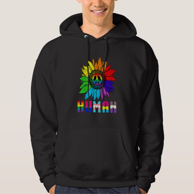 Human Sunblomsterregnbåge Lgbt Flagga Gay pride Pr Hoodie (Framsida)