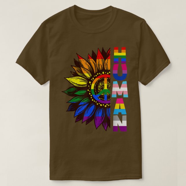 Human Sunblomsterregnbåge LGBT Flagga Gay pride Pr T Shirt (Design framsida)