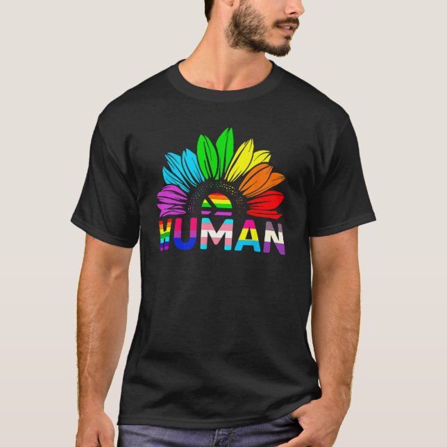 Human Sunblomsterregnbåge LGBT Flagga Gay pride Pr T Shirt (Framsida)