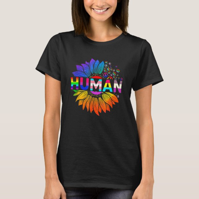 Human Sunflower Rainbow LGBT Flag Gay Pride Proud  T Shirt (Framsida)